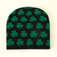 Bonnet en jacquard vert personnalisé avec logo, style trèfle, doux et extensible, sans revers, style irlandais, décontracté, streetwear, pour la plage et l'hiver