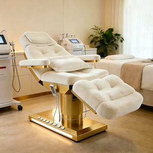 Table de massage électrique au design moderne et créatif, en cuir synthétique capitonné, avec base dorée et 4 moteurs, pour salon de beauté et esthétique - Product Image 2