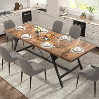 Ensemble de table à manger en bois de style farmhouse moderne industriel pour 4 à 6 personnes, pieds en métal robustes, finition brun rustique, utilisation hôtelière