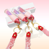 Gloss à lèvres mignon en forme de porte-clés, logo personnalisé, brillance hydratante pour les lèvres, pour les voyages, vente en gros, gloss à lèvres portable non collant pour les retouches quotidiennes