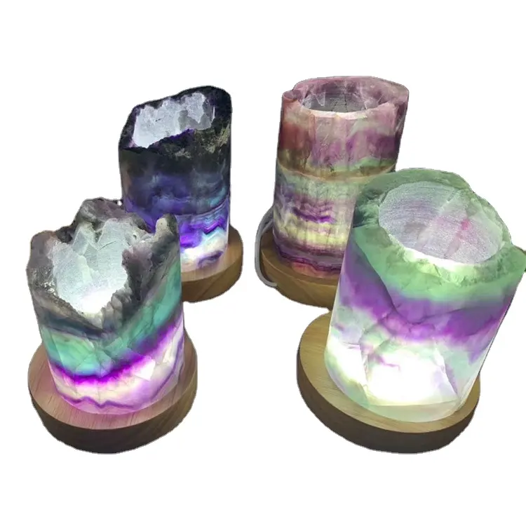 Natural Rainbow Fluorite Chandlers Lights Crystal Night Table Lamp