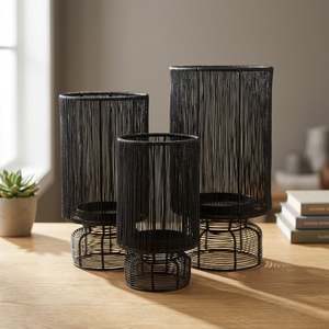 Ensemble de 3 lanternes décoratives en fil de fer noir Sonnet Decor pour Noël, en forme de cylindre, pour la décoration de la maison - Product Image 1
