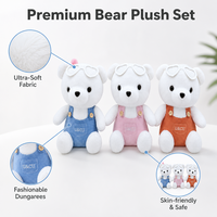 Ensemble de jouets en peluche ours super doux personnalisés en gros avec lunettes de soleil et salopette, animaux en peluche brodés pour cadeau d'enfants et soulagement du stress