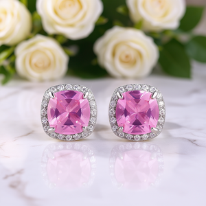 Orecchini Classici con Diamanti Rosa Taglio Cuscino per Donne, Diamanti Coltivati in Laboratorio, Montatura in Rame Modello E1049 - Product Image 2