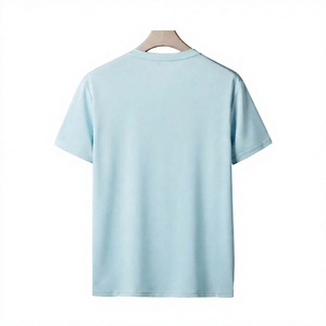 Men Light Blue Short Sleeve O-Neck Cotton T-<b>Shirt</b> Regular Fit Casual Solid Color Breathable Jersey Knit Plain Dyed T <b>Shirt</b> - Product Image 3