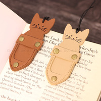 Marque-page créatif en cuir PU en forme de chat mignon avec porte-stylo, accessoire de lecture multifonctionnel, clip de page portable