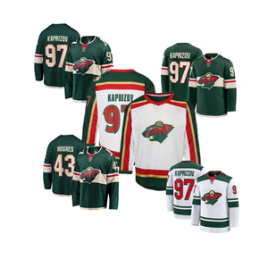 Maillots de hockey des Minnesota Wild, Kaprizov 97, Hughes 43, authentiques, cousus, pour hommes, maillot de la LNH - Product Image 1