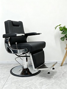 Sillón de Barbería de Estilo Antiguo, Ergonómico, Reclinable, Ajustable en Altura, Giratorio 360 Grados, con Marco de Acero Inoxidable, Hidráulico y Resistente - Product Image 1