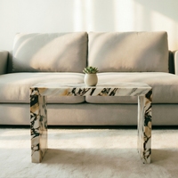 Table console en marbre Calacatta Viola en forme de C, design minimaliste et épuré, idéale pour les appartements modernes et les bureaux de direction