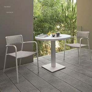 Ensemble de mobilier de jardin de luxe moderne en aluminium et corde tressée, comprenant chaise de salle à manger, pour balcon d'hôtel, cour de villa et repas en extérieur - Product Image 2