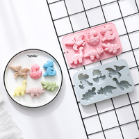 YS Cetakan Es Batu Cokelat Silikon Dinosaurus 3D, Cetakan Kue Biskuit, Alat Dekorasi Kue DIY, Dapat Digunakan Kembali