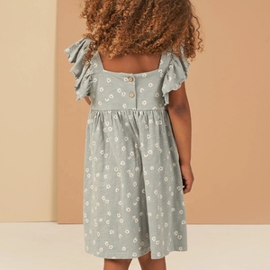 Bé váy dài bên mặc 95% cotton 5% spandex jersey bay tay áo và phồng tay áo một mảnh Dresses cho cô gái ăn mặc - Product Image 3