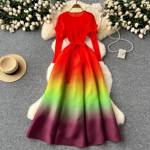 Nuevo Vestido Casual <span class=keywords><strong>de</strong></span> Moda con Pliegues Degradados y Estampado Floral, Talla Grande, Cintura Elástica, Vestido Largo Elegante con Pliegues - Product Image 1