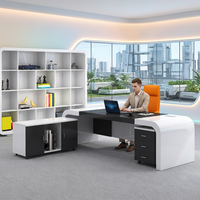Bureau de direction ergonomique en bois blanc brillant de luxe, personnalisable OEM/ODM, avec gestion des câbles dissimulée, résistant à l'eau et écologique