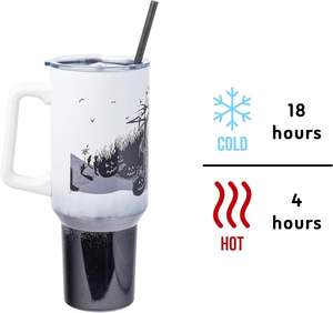 Gobelet isotherme en acier inoxydable à double paroi Silver Buffalo Disney Nightmare Before Christmas <span class=keywords><strong>Tim</strong></span> <span class=keywords><strong>Burton</strong></span> Jack Skellington Hill Moon avec poignée - Product Image 6