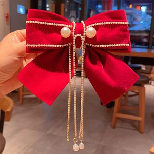 <span class=keywords><strong>Tocado</strong></span> de lazo de terciopelo rojo, accesorio para el cabello de <span class=keywords><strong>novia</strong></span>, clip superior para el cabello atmosférico simple - Product Image 1