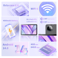 Tablette Android 14 de 10,1 Pouces 4 Go RAM 128 Go ROM Kit 5-en-1 Wi-Fi 6 avec Clavier, Étui, Souris, Stylet – Idéal Cadeau