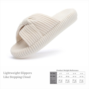 Logo personalizzato/colore della <span class=keywords><strong>donna</strong></span> Memory Foam in velluto a coste con fiocco pantofole da casa-sandali da camera da letto ortopedici antiscivolo per interni (ODM/OEM) - Product Image 3