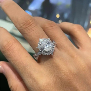 Snowflake Floral Sparkling <b>Ring</b> Platinum Oval Engagement Women's <b>Fine</b> Jewelry - Product Image 5