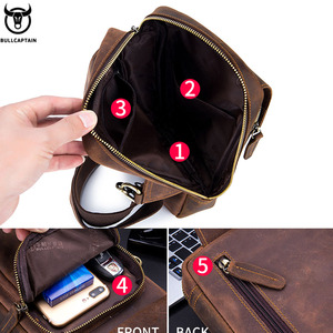 Bolso de Pecho de Cuero Crazy Horse BULL CAPTAIN, Bolsos Cruzados de Cuero Retro para Hombre, Bolso de Viaje Corto con Bolsillo con Cremallera, Bolsos Cruzados para Hombre - Product Image 3