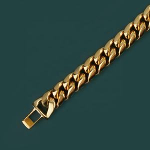 Pulseras de Eslabones Cubanos de Acero Inoxidable, Joyería Estilo Miami, Chapado al Vacío PVD en Oro de 18K, Botón con Diamantes de Circonita - Product Image 4