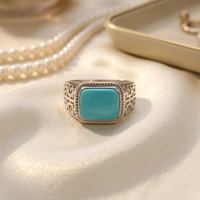 Bague pour homme en argent 925 certifié, turquoise naturelle bleu porcelaine de haute qualité, effet vieilli, pierres brutes, motif meander gravé, bijou raffiné