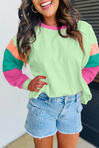 Shewin Roupas Por Atacado Personalizado Colorblock Patchwork Camisa Queda 2025 Manga Longa Cor Bloco Tripulação Pescoço Top para As Mulheres - Product Image 5