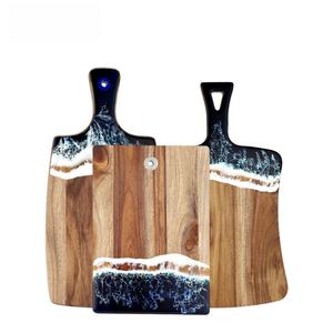 Tabla de Cortar de Cocina Duradera Hecha a Mano con Madera de Acacia y Resina con Diseño de Río Oceánico, Superficie Aceitada, Grado Alimenticio para Servir <span class=keywords><strong>Queso</strong></span> - Product Image 2