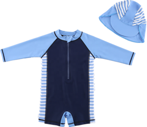 Traje de Baño de una Pieza para Bebés Niños, Manga Larga, Cierre de Cremallera, Secado Rápido, No Tóxico, Diseño a Rayas, Ropa de Playa, Protección Solar UPF 50+ - Product Image 4