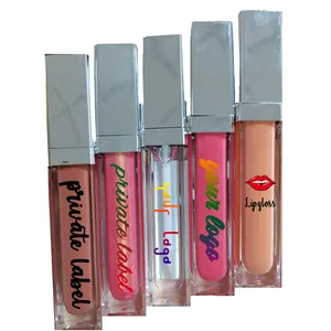 Tanpa logo LED cahaya Glitter Lipgloss grosir lipstik minyak bibir Label pribadi OEM merek anda berkilau Lip Gloss dengan cermin