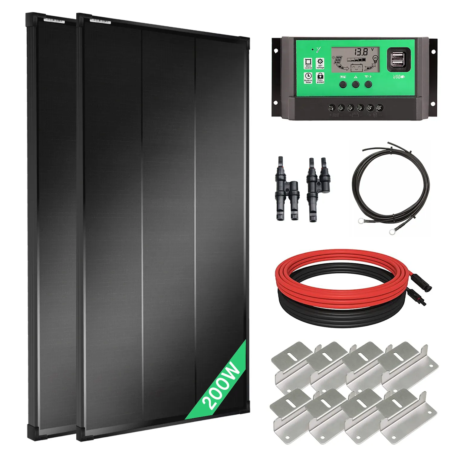 Oem 100W 200W 400W Mono Boot Energiesysteem 12V 24V 30a Pwm Laadregelaar Rv Zonnepaneel Kit