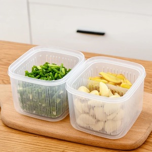 2 Grids Food Fruits Vegetables <b>Storage</b> <b>Box</b> <b>Kitchen</b> Ginger Garlic <b>Box</b> with Drain Basket for <b>Kitchen</b> Fresh-keeping Food <b>Storage</b> - Product Image 4