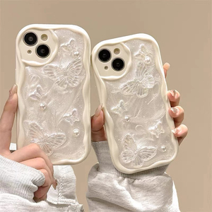 Coque de téléphone portable en silicone de luxe pour femmes, style coréen, avec paillettes époxy papillon perlé, pour iPhone 16 Pro Max, 14, 15, 13, 12, 11, Xsmax - Product Image 1