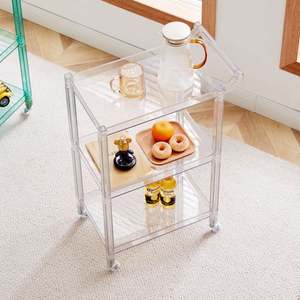 Armoires de rangement en acrylique nordique Rangement de chariot mobile transparent pour ménage Supports de cuisine à trois étages - Product Image 5