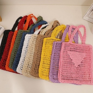 Sac fourre-tout en crochet à bandoulière avec un design en herbe tressée à <span class=keywords><strong>la</strong></span> mode, cadeau bohème, sac à main en coton tissé pour femmes, sac fourre-tout de plage - Product Image 1