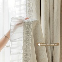 Cortina Floral Opaca de Chenilla Jacquard con Plumas Finas, Estilo Francés, Lujo Ligero, Moderna, Sencilla, de Alta Gama y con Sombreado Engrosado