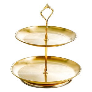 Stainless Steel Double Tier Cake Stand Round Dessert Display <b>Rack</b> For Party Birthday Snack Fruit <b>Plate</b> - Product Image 2