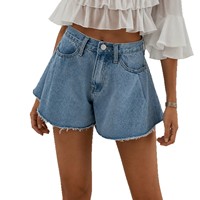Nouveaux shorts en jean décontractés et chics pour femme, taille haute, coupe bootcut, style européen et américain, inspirés des créateurs, bords bruts, pour un look décontracté.