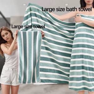 <span class=keywords><strong>Serviette</strong></span> de bain en polaire corail rayée 140*70cm, épaisse et absorbante, sans perte de fibres, grand ensemble de serviettes de bain - Product Image 5