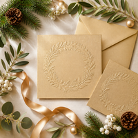 Enveloppe personnalisée de Noël 5x7 pouces en carton gaufré à sec 300/350 g/m² en pâte recyclée avec estampage à chaud doré pour cadeau d'entreprise et vœux de fêtes