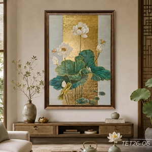 Wholesale Lotus Flower Wall Decor Gold Foil <b>Framed</b> <b>Painting</b> Luxury Home Decoration Made in Vietnam OEM ODM Model TET26-9 - Product Image 6