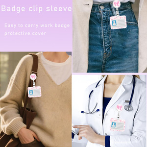 Porte-carte d'identité rose imprimé à motif nœud évidé, avec cordon à boucle facile à dégager, personnalisable avec logo, disponible pour l'exportation - Product Image 4
