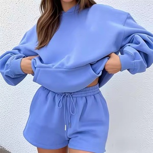 Wholesale Custom Women Tracksuit Women Loungewear Sets Ladies Sportswear 2 Piece <b>Sweat</b> Shorts and Hoodie Set for Women - Product Image 3