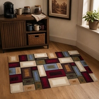 Tapis de cuisine lavable antidérapant, motif abstrait moderne vintage, en polypropylène/polyester, à poils ras, facile à nettoyer pour la cuisine