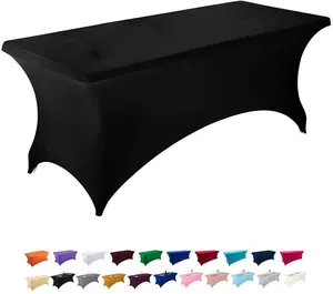 Black Fitted Table Covers for 6 Foot Tables Stretch Spandex Rectangle Table Clothes Polyester Fabric Tablecloths for Folding Tab
