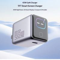 Chargeur rapide GaN 45W avec affichage intelligent AI, contrôle intelligent de la température, adaptateur secteur portable USB Type C pour ordinateur portable, téléphone, tablette
