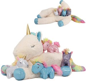 Juego <span class=keywords><strong>de</strong></span> unicornios <span class=keywords><strong>de</strong></span> peluche para niñas, diseño único, suave, 4 bebés, vientre <span class=keywords><strong>de</strong></span> unicornio, regalos para niños - Product Image 4