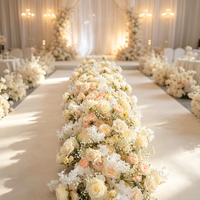 J-FR091 Vente en gros de chemins de table en roses blanches pour la décoration de mariage, chemins de table en fleurs artificielles, chemins de table pour allée de mariage
