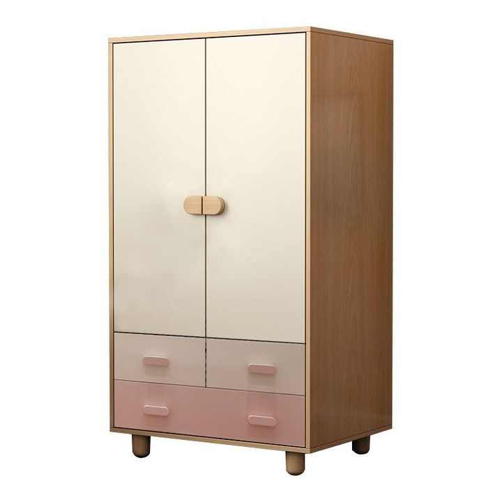 Modern Designed Manufactured Wood Kids Wardrobe Durable with 3 Drawers 3 Shelves 2 Doors Removable Clothing Rod for Bedroom Use