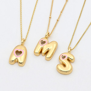 HD542 Ciondolo a Cuore Rosa con Lettere a Bolla Trendy, 26 Lettere, Charm a Cuore in Smalto Oro 18K, Ciondolo <span class=keywords><strong>per</strong></span> Collana con Nome da Donna, Gioielli - Product Image 5